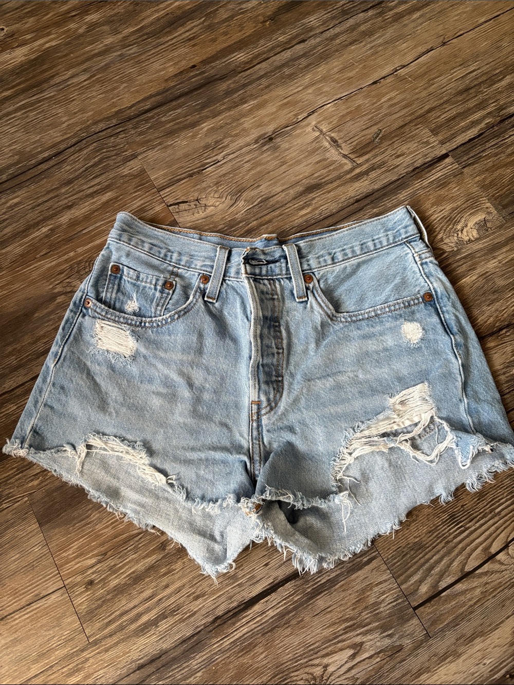 Levi's Light Blue Distressed Cutoff Denim Shorts
